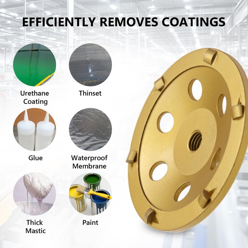 ComeFloor 5 Inch PCD Grinding Cup Wheel 6 Segments for Epoxy Thinset Glue and Concrete Floor Surface Coating Removal, 5/8”-11 Threaded - Image 4